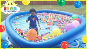 BALLOON POP CHALLENGE in Giant Inflatable Pool with Giant Ball Pits Compilation Video for Kids