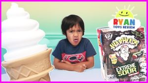 EXTREME SOUR CANDY CHALLENGE Warheads Cry Baby and Giant IceCream Surprise Candy Taste Test Ryan Toy