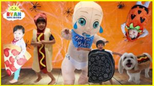 Kids Costume Runway Show food edition! Giant Crying Bad Baby steals Oreo and Giant Food IRL