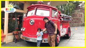 Giant Disney Cars Red Fire Trucks and Amusement Rides at DisneyLand