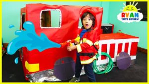 Ryan Pretend Play with Fire Truck Box Fort