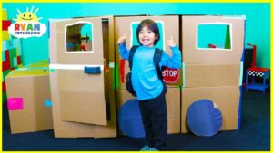 Ryan Pretend Play with School Bus Box Fort!