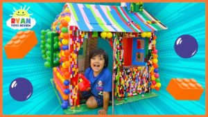 Ryan Pretend Play with Lego and Color Balls Box Fort Playhouse!