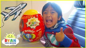 Ryan Opening Giant Surprise Egg Toy on the airplane!!!