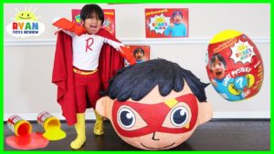 Superhero Kid Ryan Red Titan BIGGEST GIANT EGG SURPRISE OPENING with Ryan’s World Toys!!!