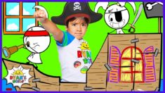 Ryan’s Pretend Play Pirate Ship with EK Doodles Animation!!!