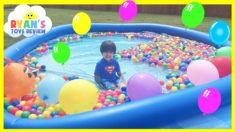 BALLOON POP SURPRISE TOYS CHALLENGE in giant ball pit